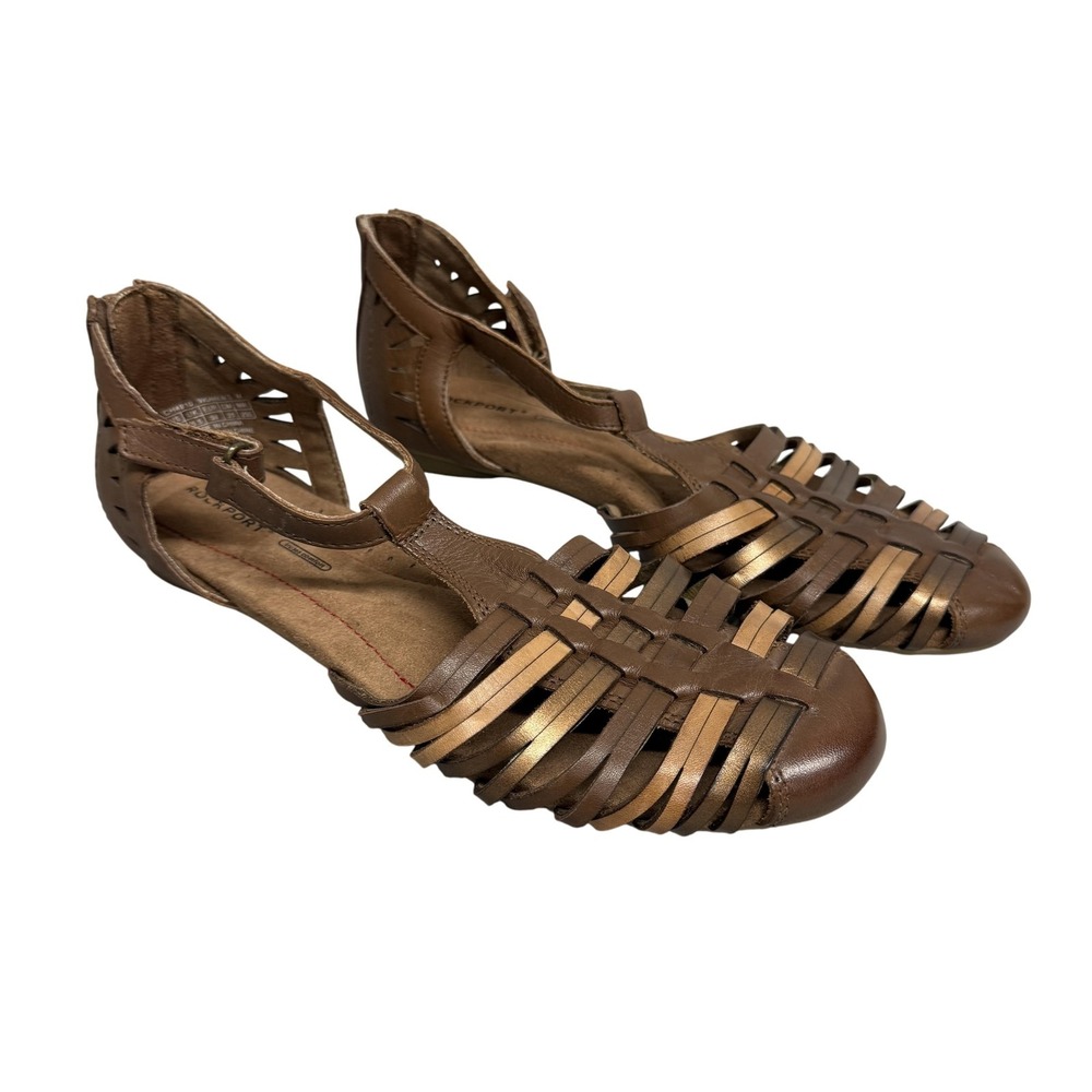 Rockport Shoes Womens Size 8 Brown Leather Huarache Sandals Flat Tru365 Comfort